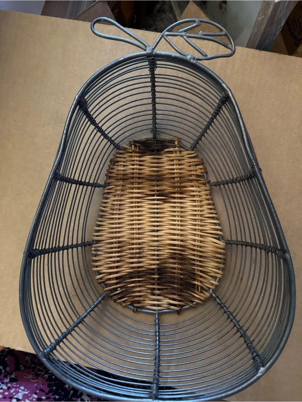 Decorative Apple Wire & Wicker Basket - Gray and Natural